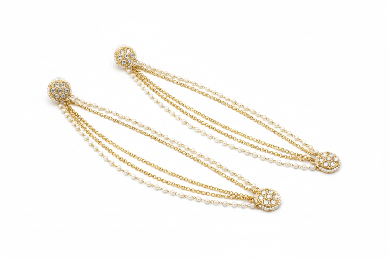 Jazz And Sizzle Gold Plated Artificial Stone Studded & Beaded Layered Ear Chain/ Kaan Chain