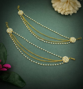 Jazz And Sizzle Gold Plated Artificial Stone Studded & Beaded Layered Ear Chain/ Kaan Chain