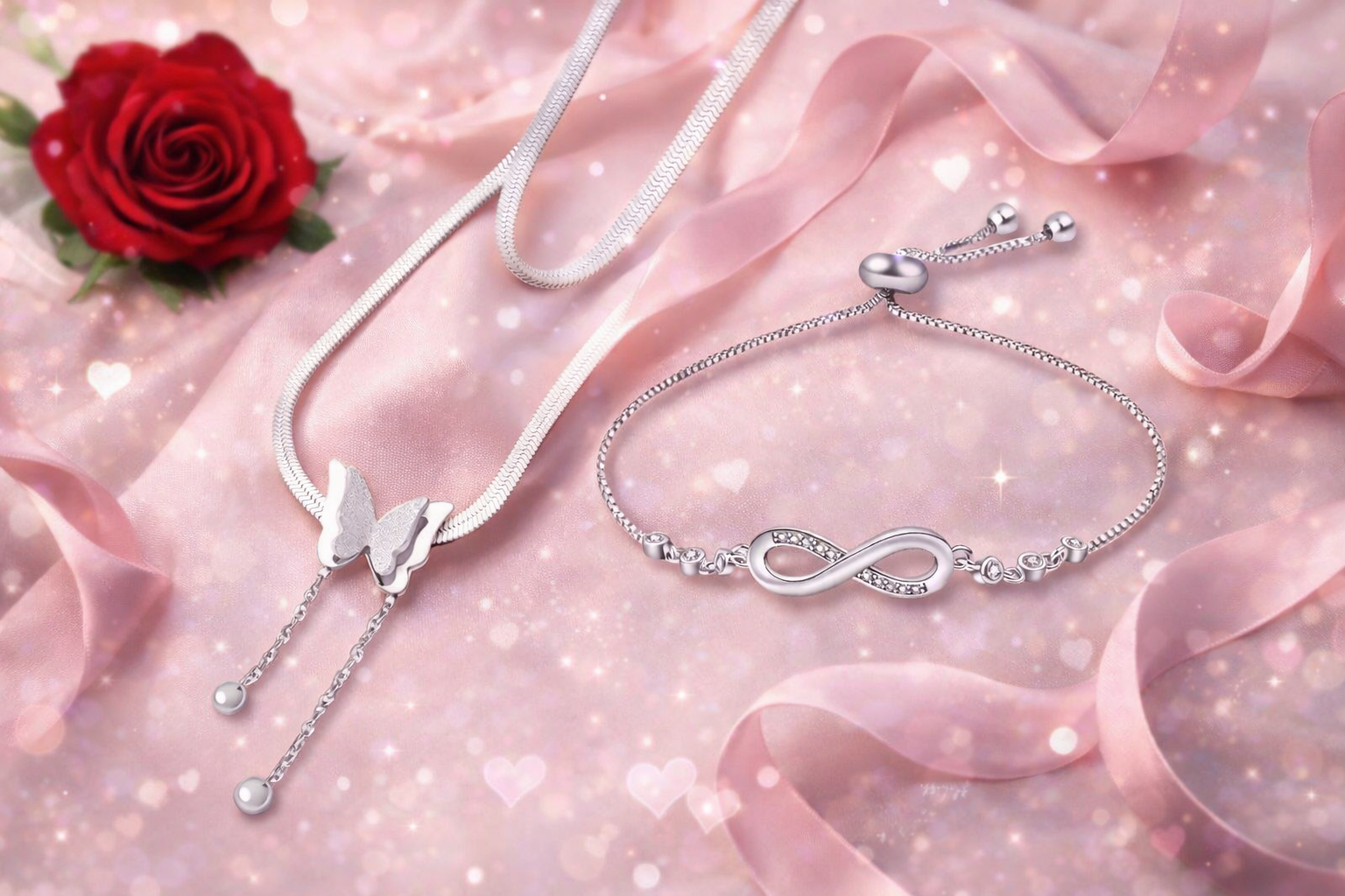 Jazz And Sizzle Sterling silver butterfly pendant and infinity bracelet