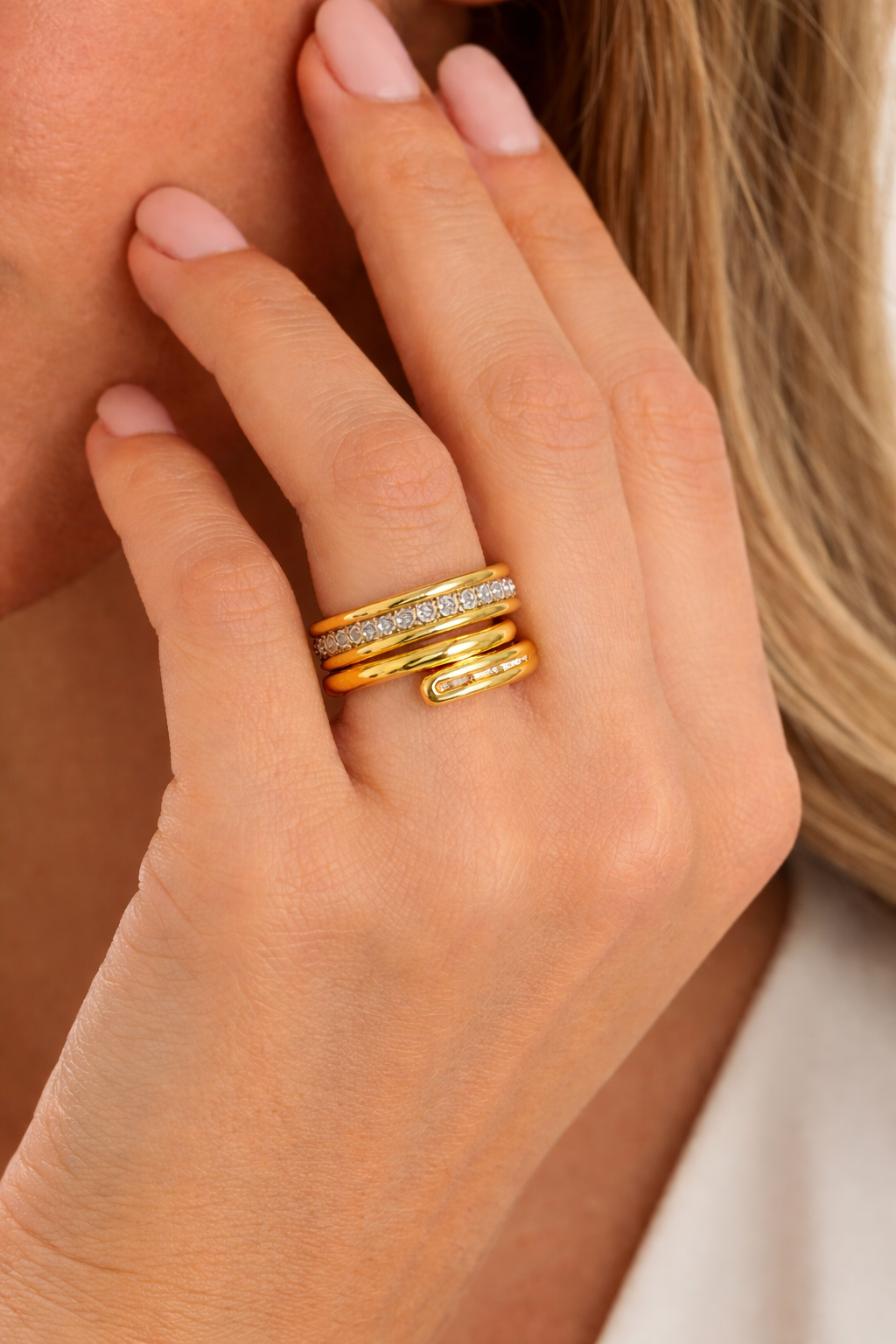 Jazz And Sizzle Set of 2 Gold Plated Zircon Studded Adjustable Couple Ring for Valentines Gift