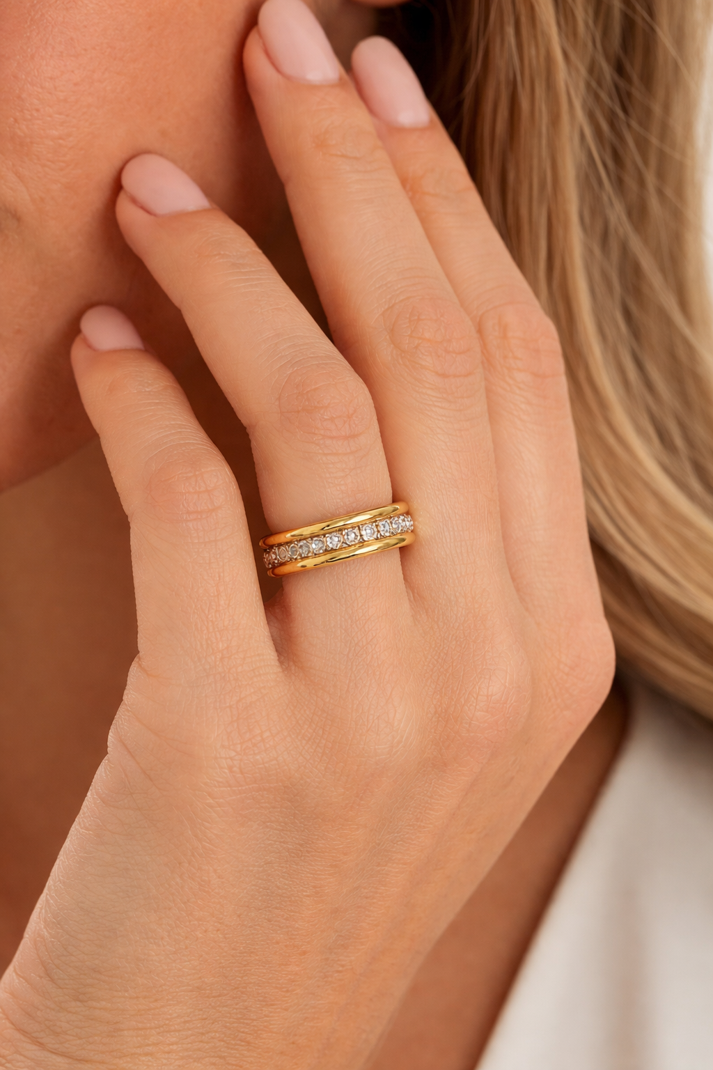 Jazz And Sizzle Set of 2 Gold Plated Zircon Studded Adjustable Couple Ring for Valentines Gift