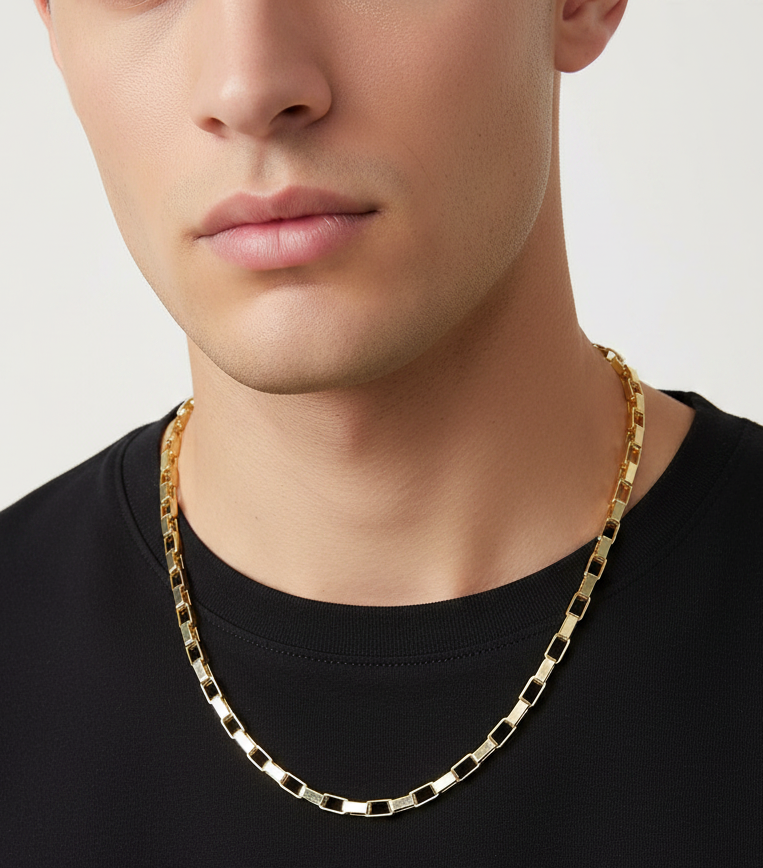 DAICY 18kgp Chain Necklace Box Chain Brief Necklace for Men Niche Design Box