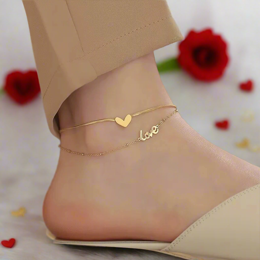 Jazz And Sizzle Gold Plated Heart & Love Stainless Steel Anklet for Valentines Gift