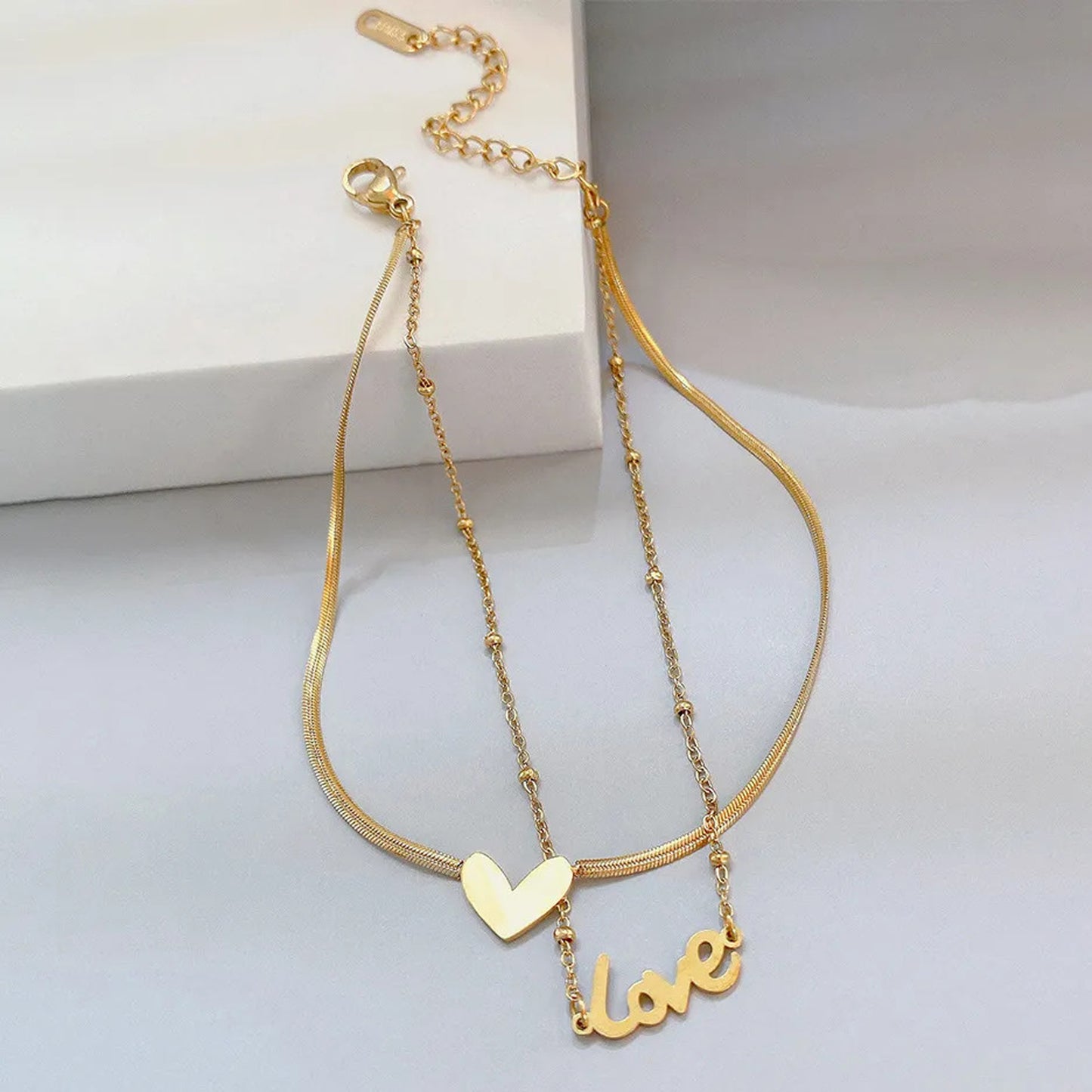 Jazz And Sizzle Gold Plated Heart & Love Stainless Steel Anklet for Valentines Gift