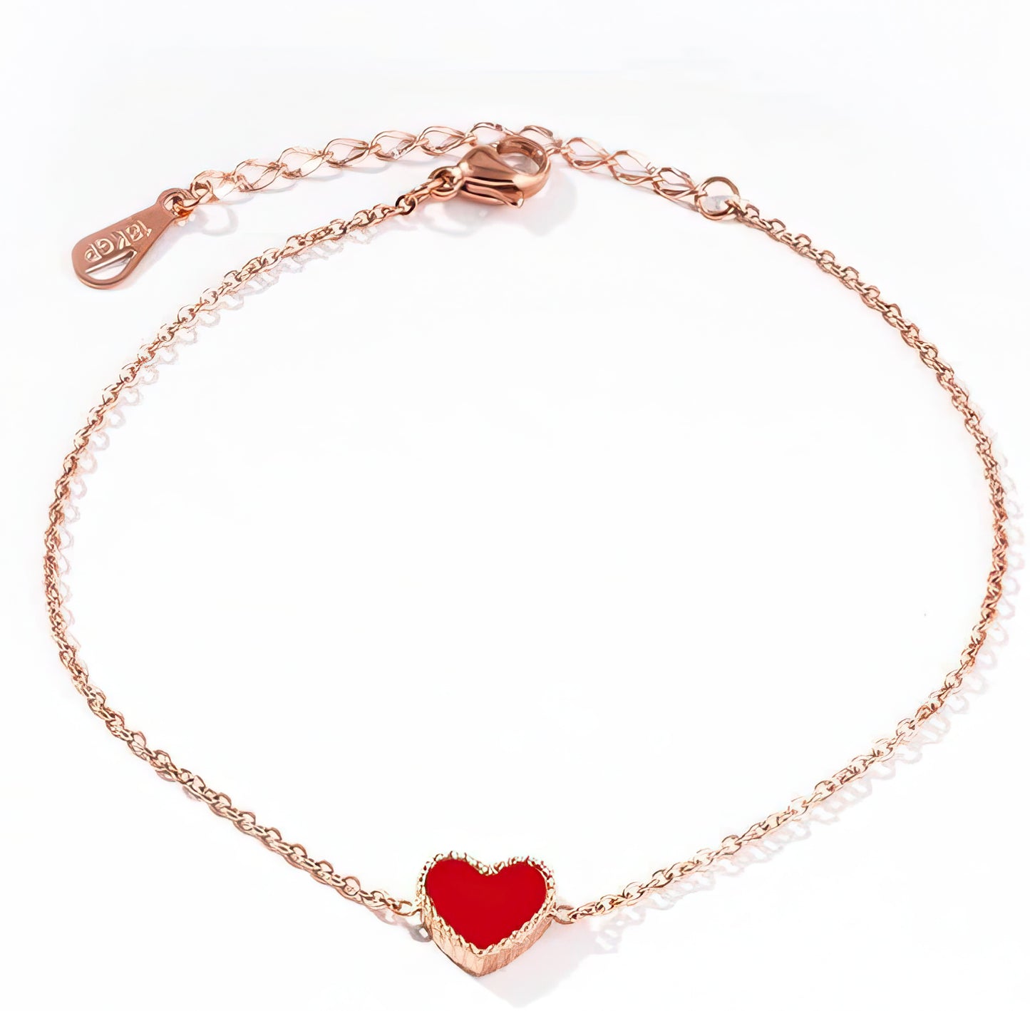 Jazz And Sizzle Gold Plated Red Heart Shaped Stainless Steel Anklet for Valentines Gift