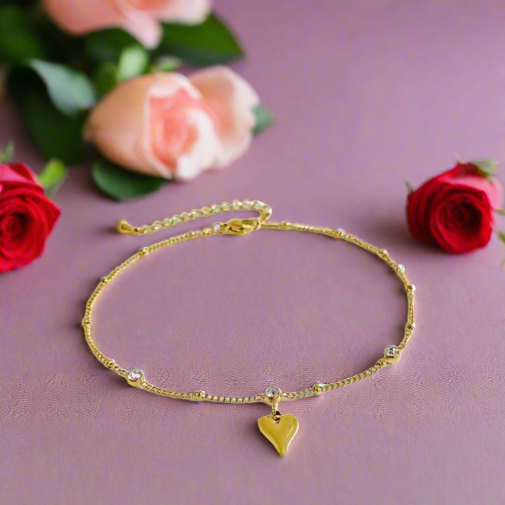 Jazz And Sizzle Gold Plated Heart Shaped Stainless Steel Anklet for Valentines Gift