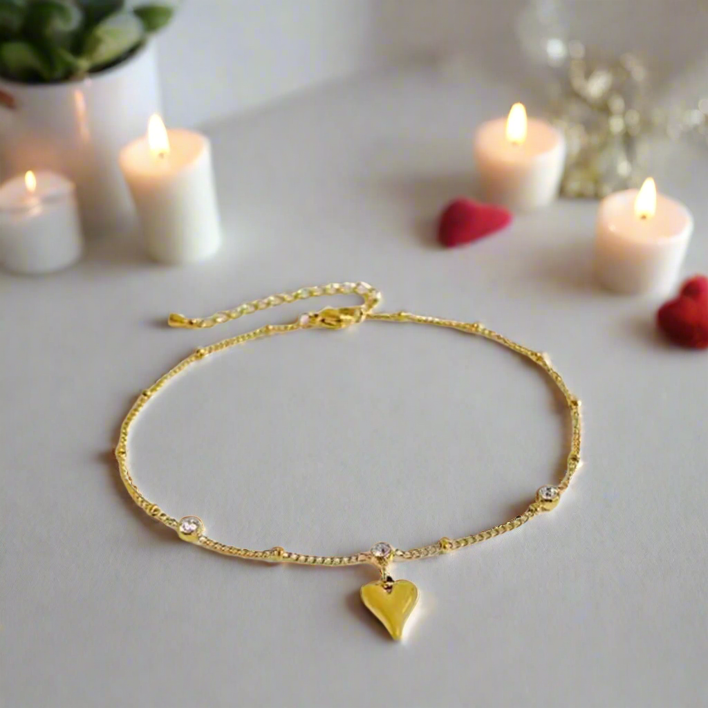 Jazz And Sizzle Gold Plated Heart Shaped Stainless Steel Anklet for Valentines Gift