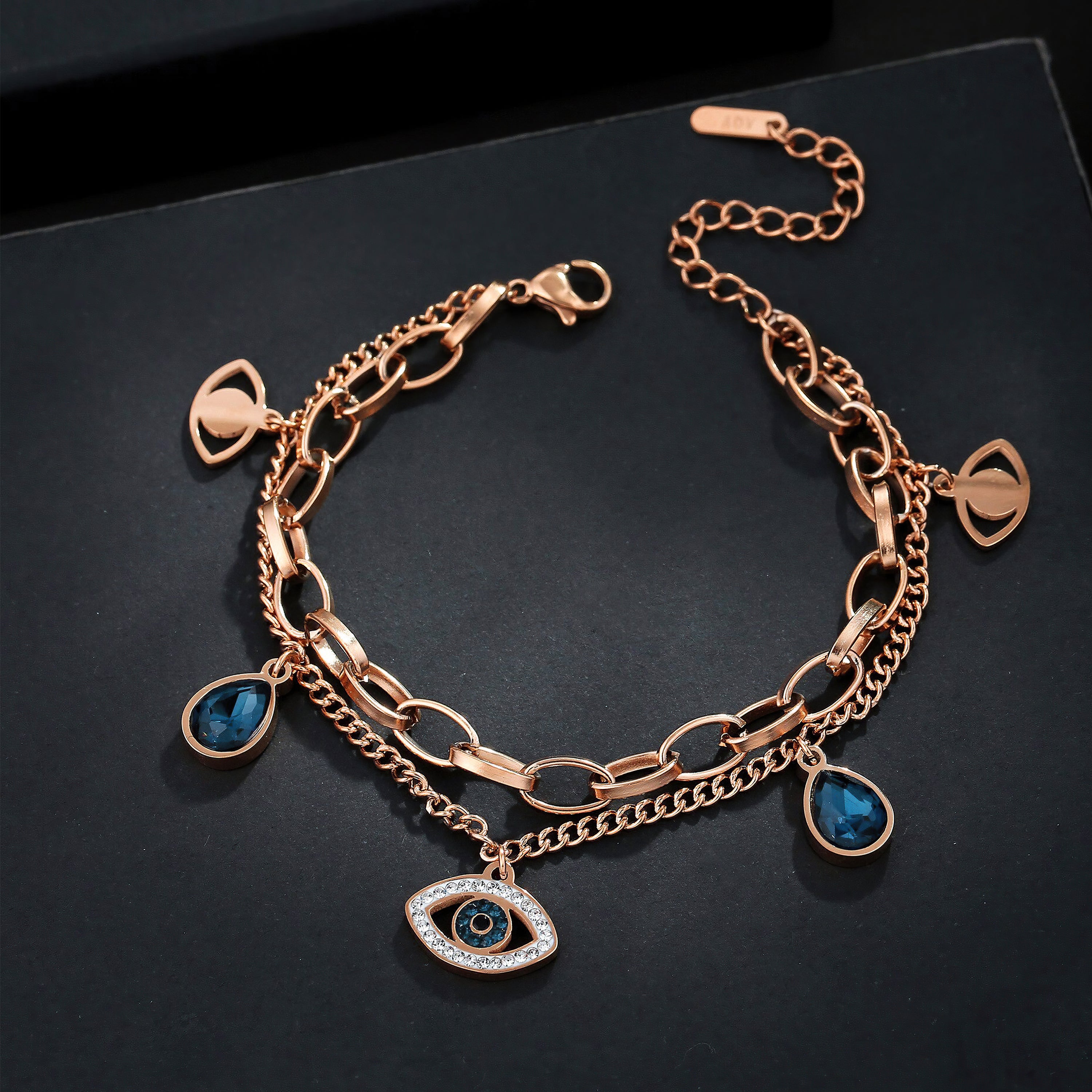Jazz And Sizzle Gold Plated Evil Eye Charm Bracelet for Valentines Gift