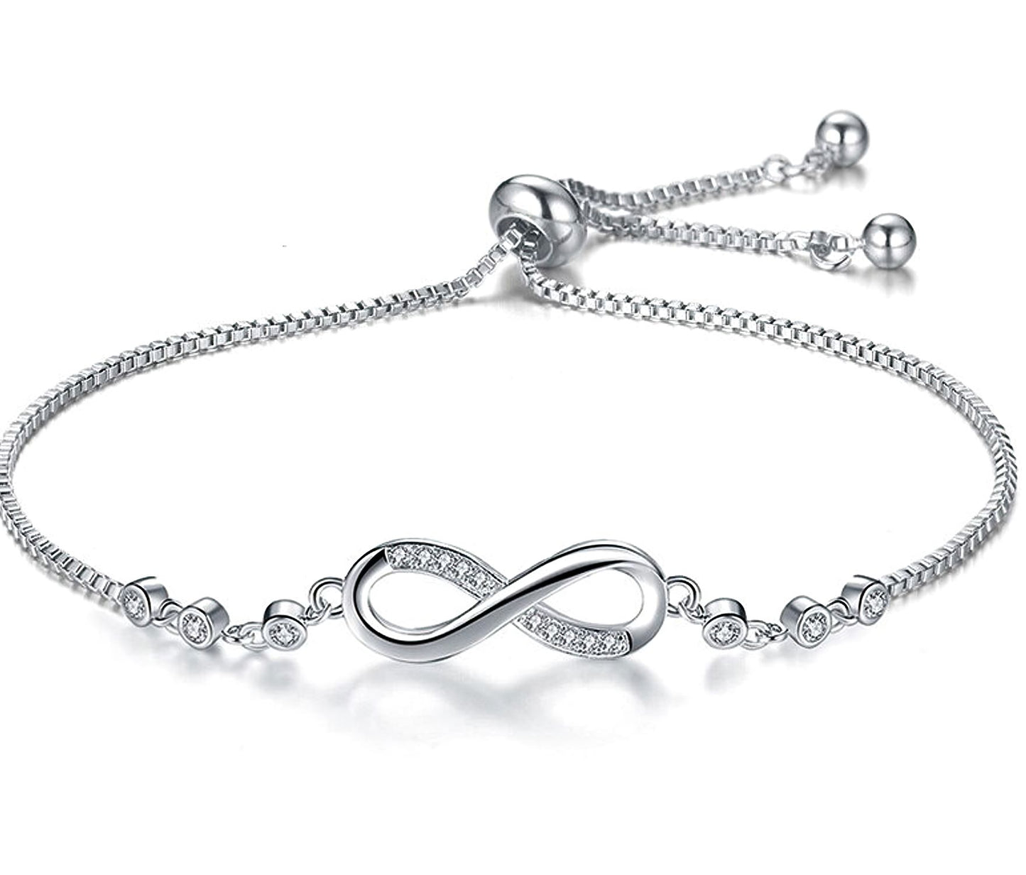 Jazz And Sizzle Silver Plated CZ Studded Infinity Adjustable Bracelet For Valentines Gift