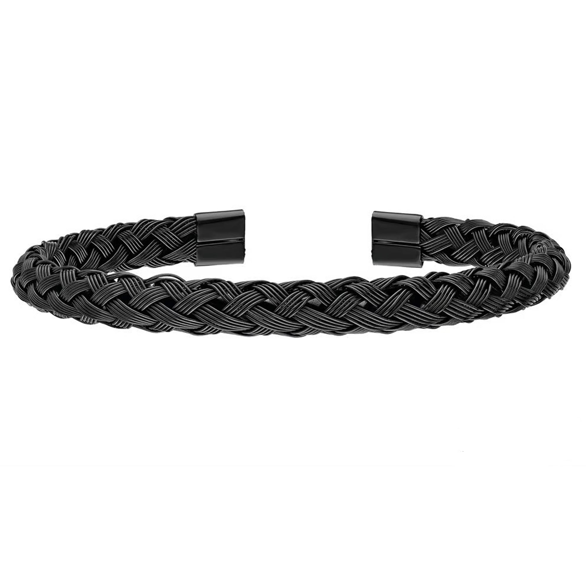 Jazz and Sizzle Men Black Plated Textured Cuff Bracelet