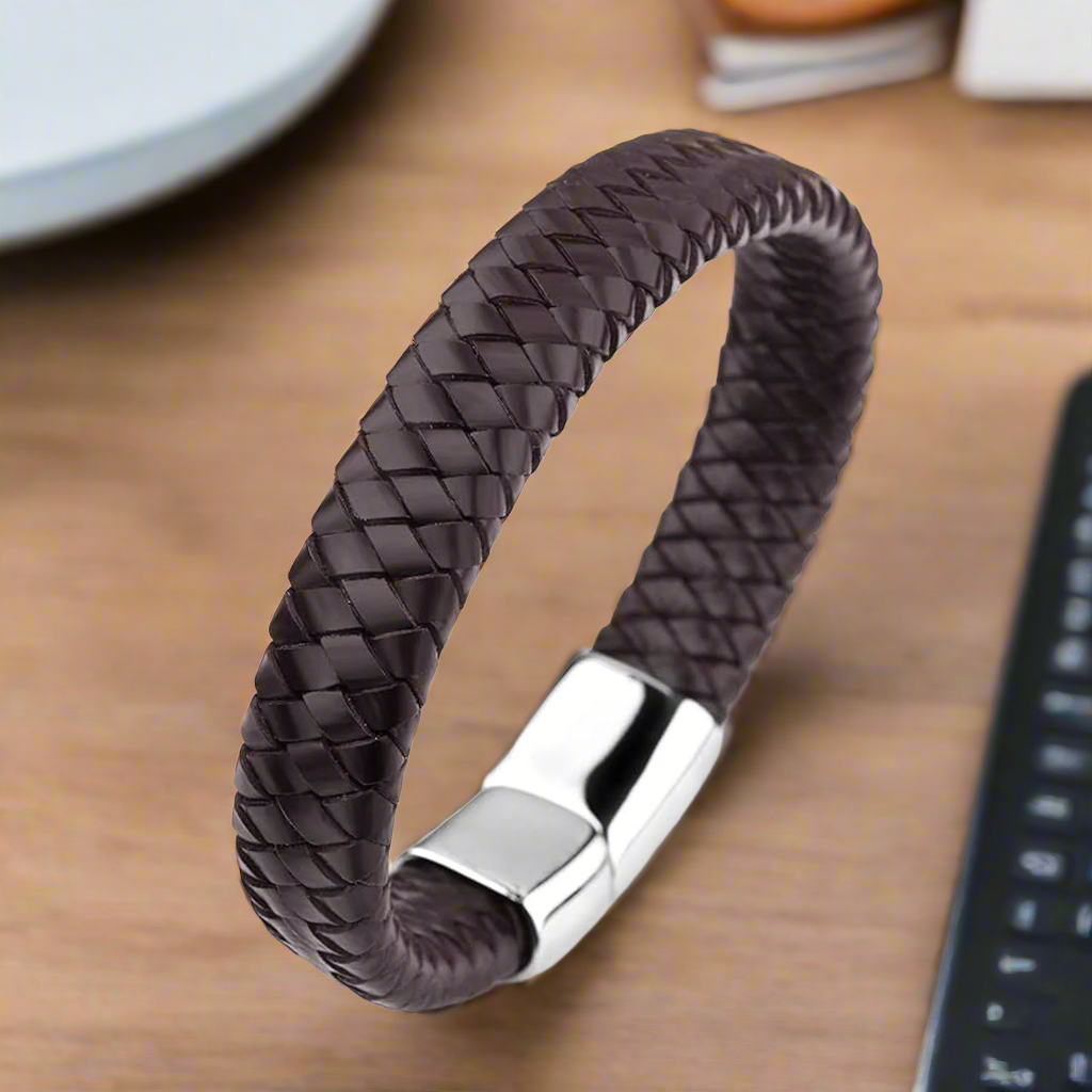 Jazz and Sizzle Men Leather Textured Wraparound Bracelet
