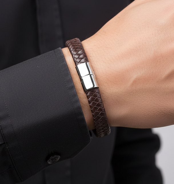 Jazz and Sizzle Men Leather Textured Wraparound Bracelet