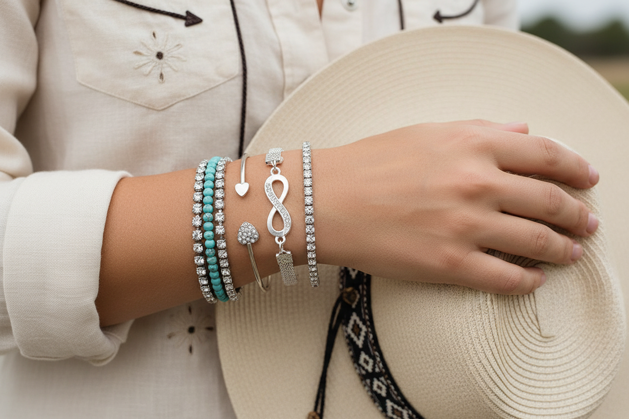 Jazz And Sizzle Set of 3 Silver Plated CZ Studded Infinity & Heart Shaped Stacking Bracelet for Valentines Gift