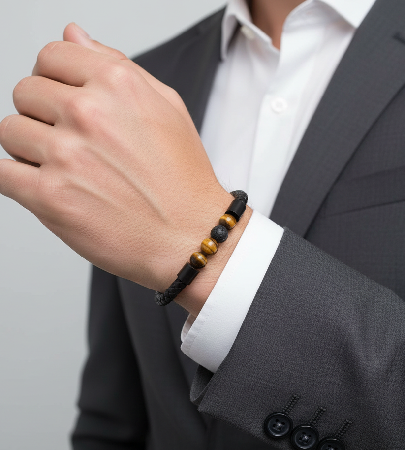 Jazz and Sizzle Men Leather & Beaded Wraparound Bracelet