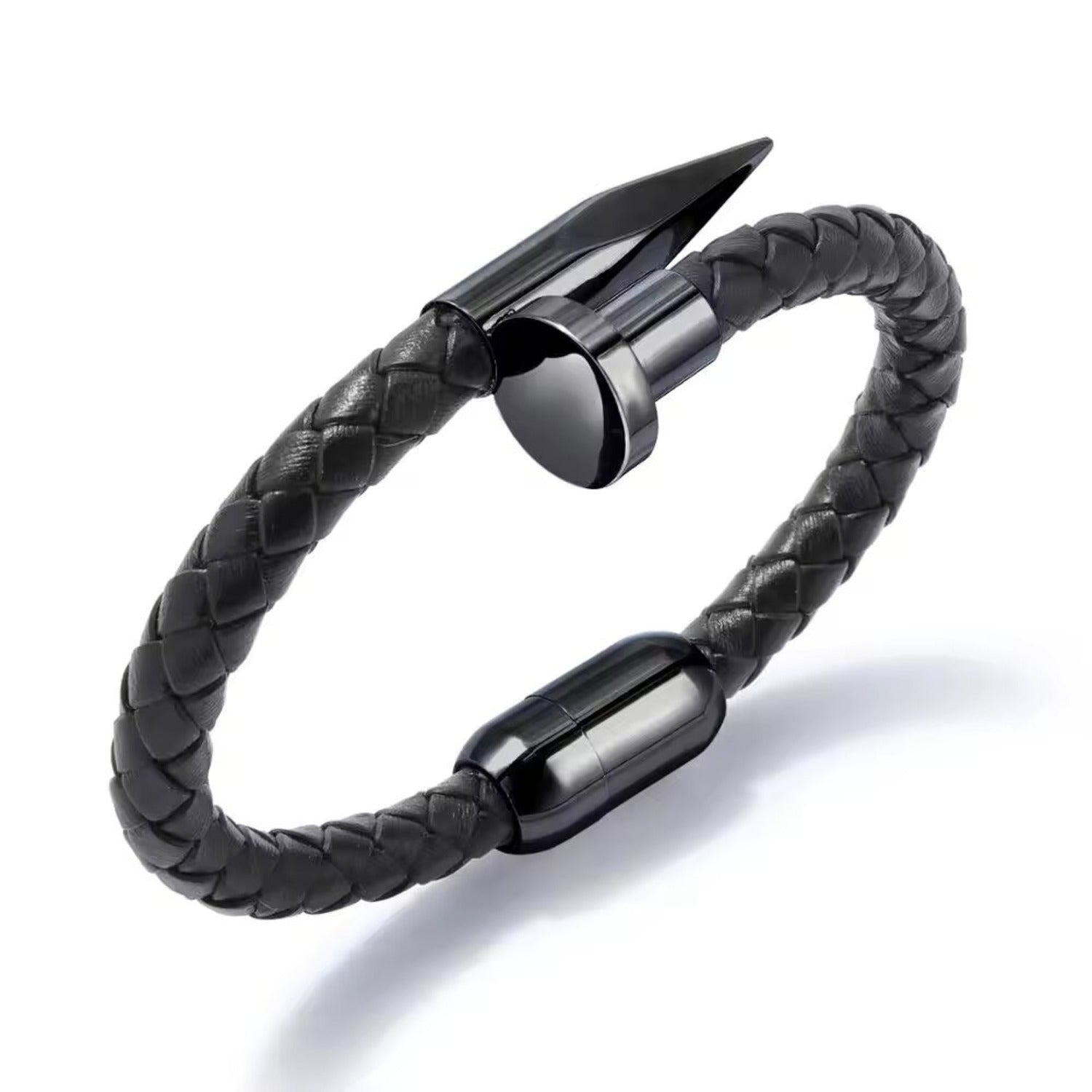 Jazz and Sizzle Men Black Leather Cuff Bracelet