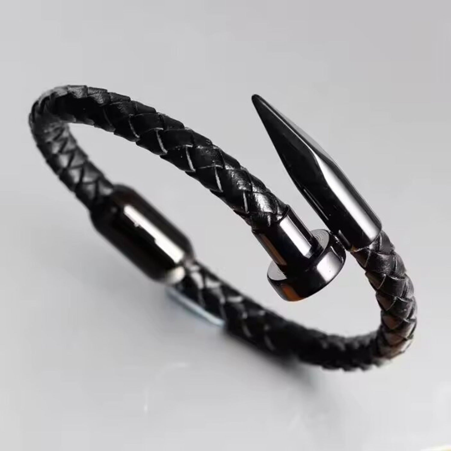 Jazz and Sizzle Men Black Leather Cuff Bracelet
