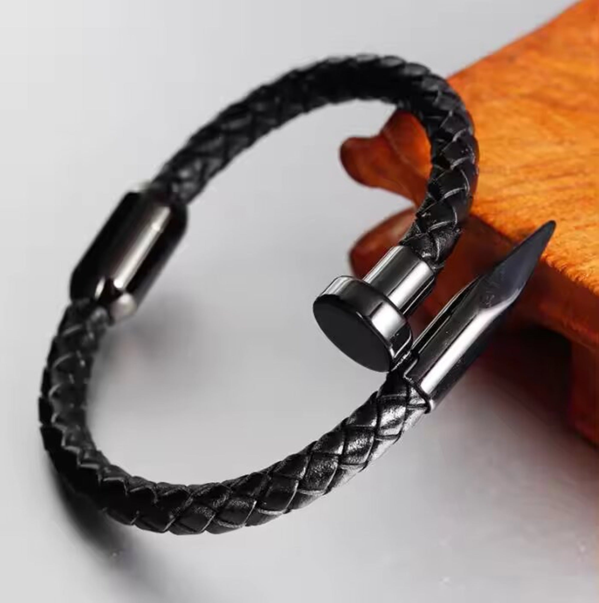 Jazz and Sizzle Men Black Leather Cuff Bracelet