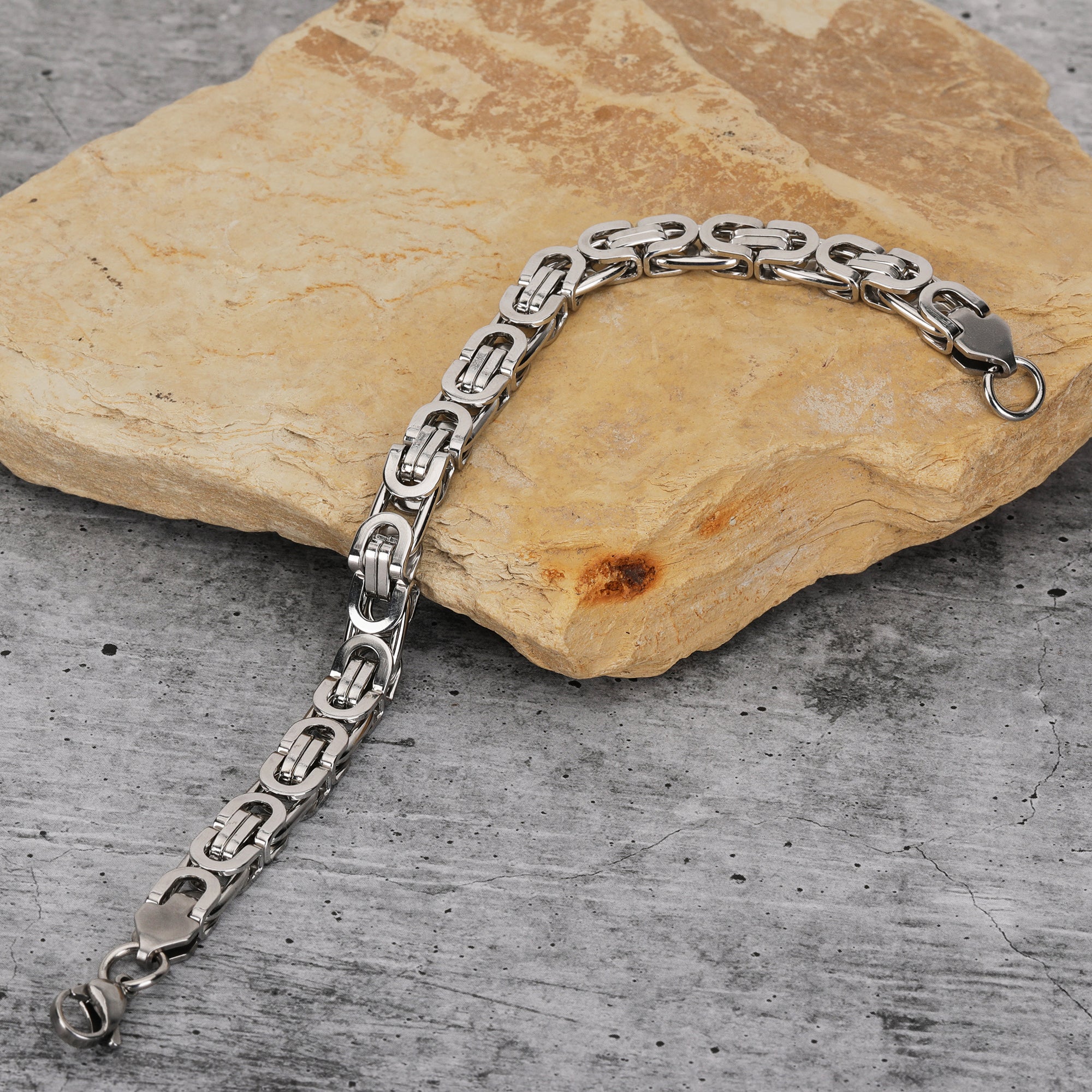 Jazz and Sizzle Silver Plated Stainless Steel Block Link Bracelet for Men