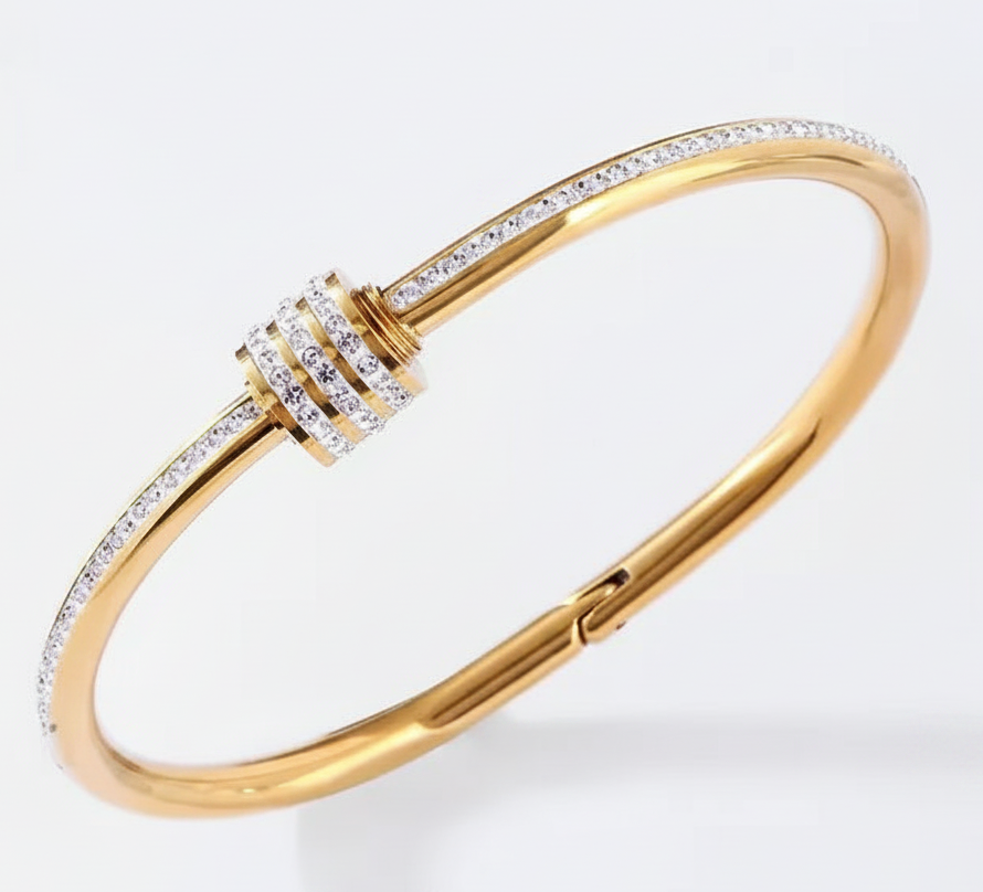 Jazz And Sizzle Gold Plated AD Studded Stainless Bangle Style Bracelet