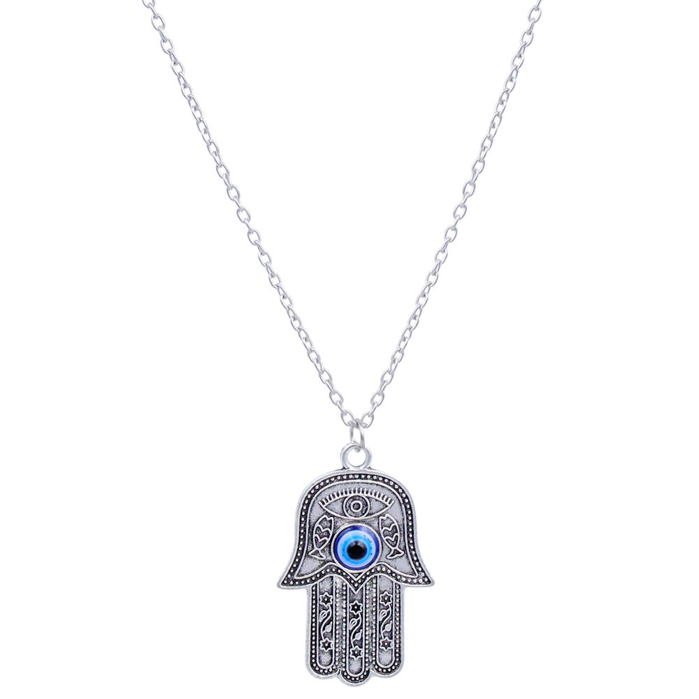 Jazz And Sizzle Silver Plated Hamza Evil Eye Pendant Chain Necklace for Him & Her