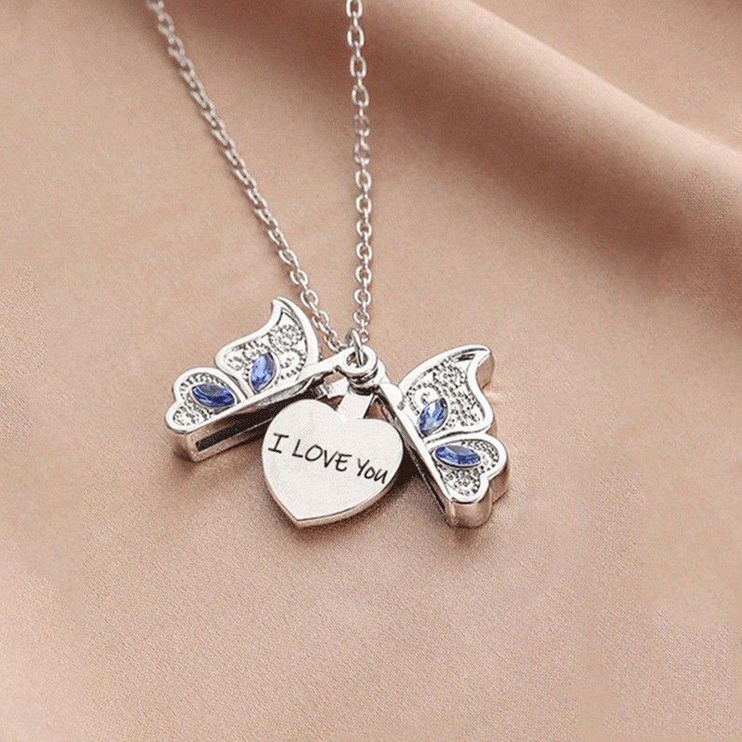 Jazz And Sizzle Silver Plated Butterfly & I Love You Pendant Chain Necklace for Valentines Gift