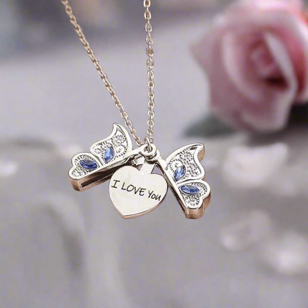 Jazz And Sizzle Silver Plated Butterfly & I Love You Pendant Chain Necklace for Valentines Gift