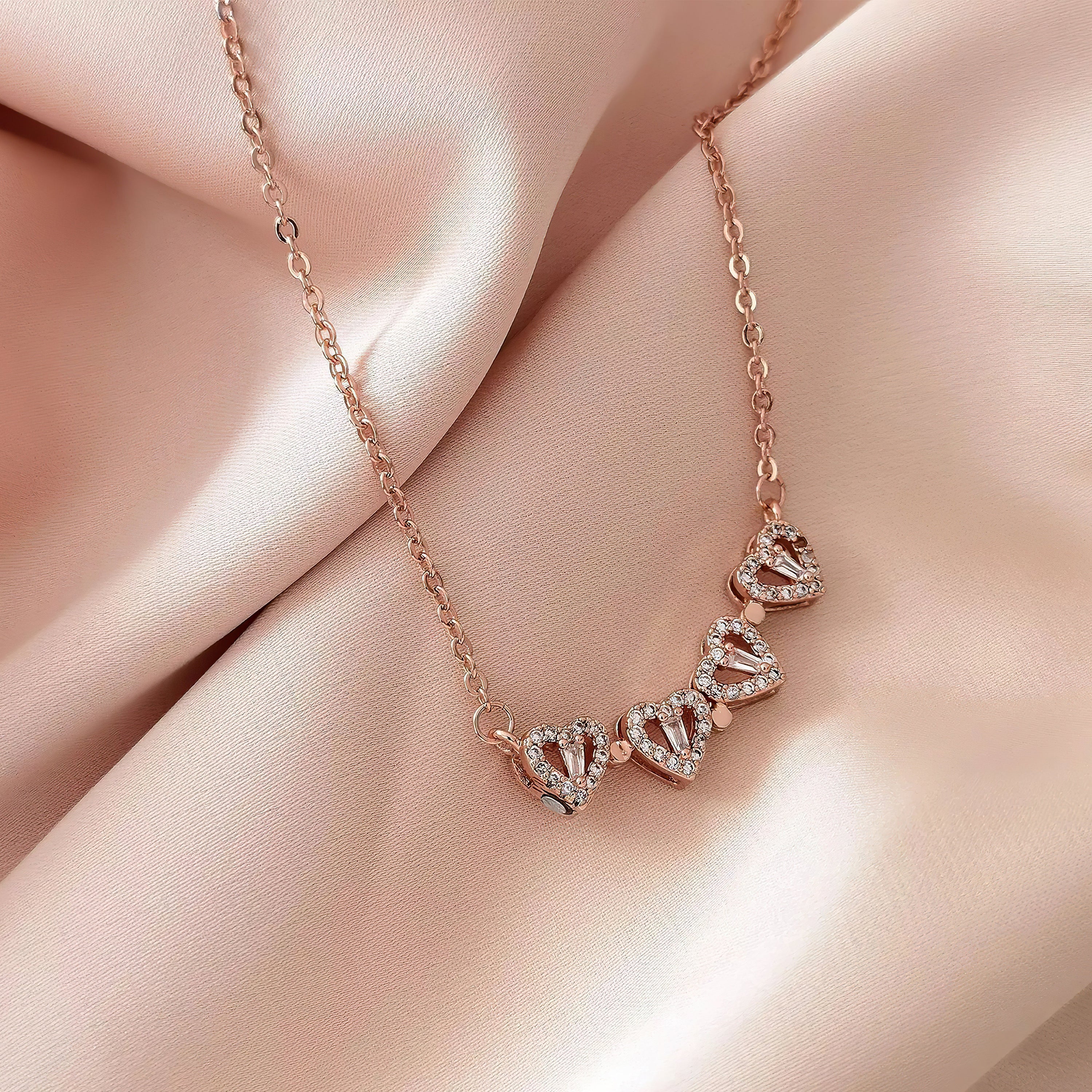 Jazz And Sizzle Stainless Steel Rose Gold Plated Heart Shaped Pendent Chain Necklace for Valentines Gift