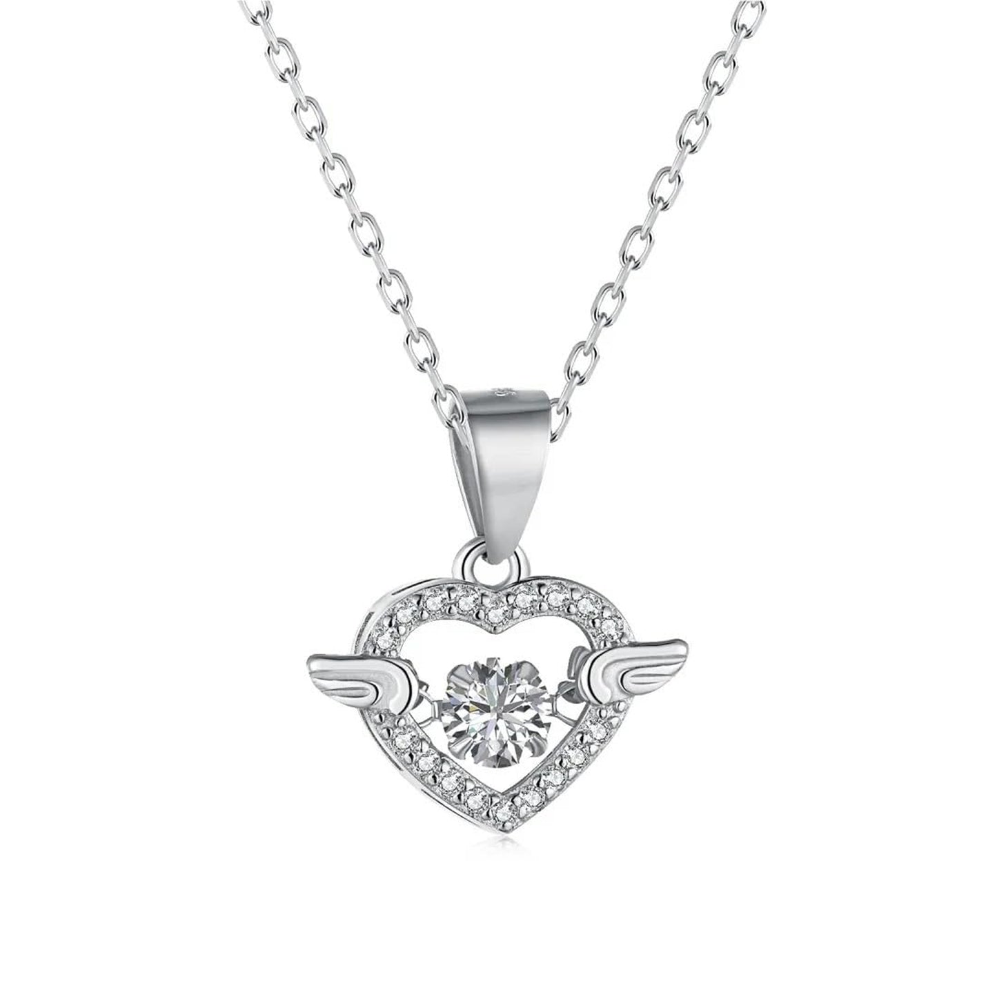 Jazz And Sizzle Silver-Plated Stainless Steel Angel Wing Diamond Chain Necklace for Valentines Gift