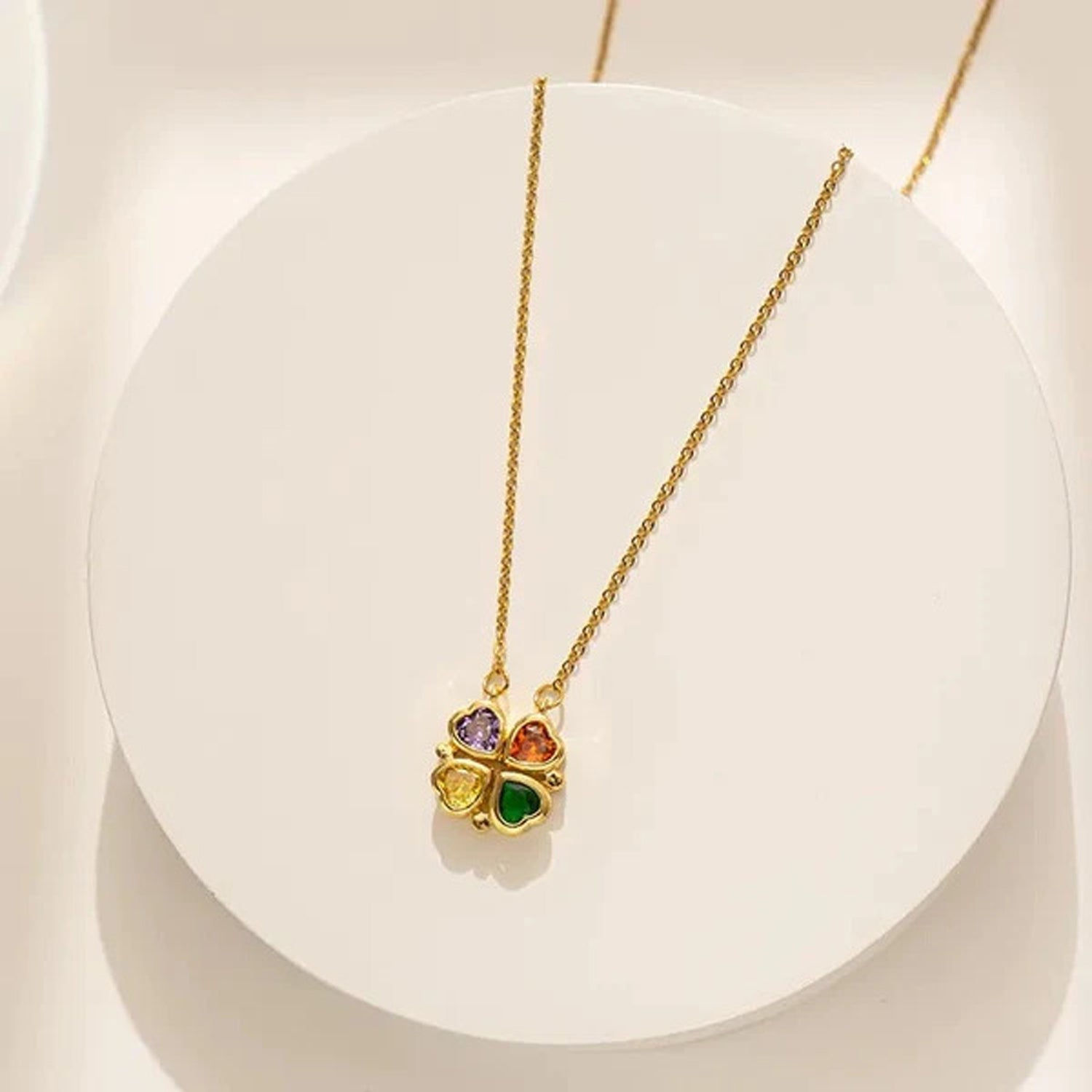 Jazz And Sizzle Gold Plated Stainless Steel Hearts Clover Magnetic Pendant Chain Necklace for Valentines Gift