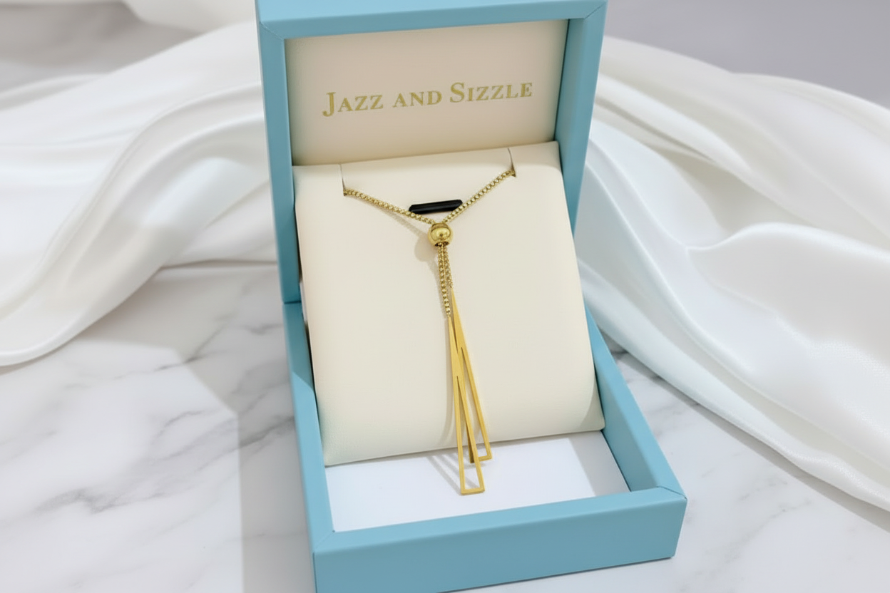 Jazz and Sizzle Gold Plated Stainless Steel Triangle Tassel Pendant Chain Necklace