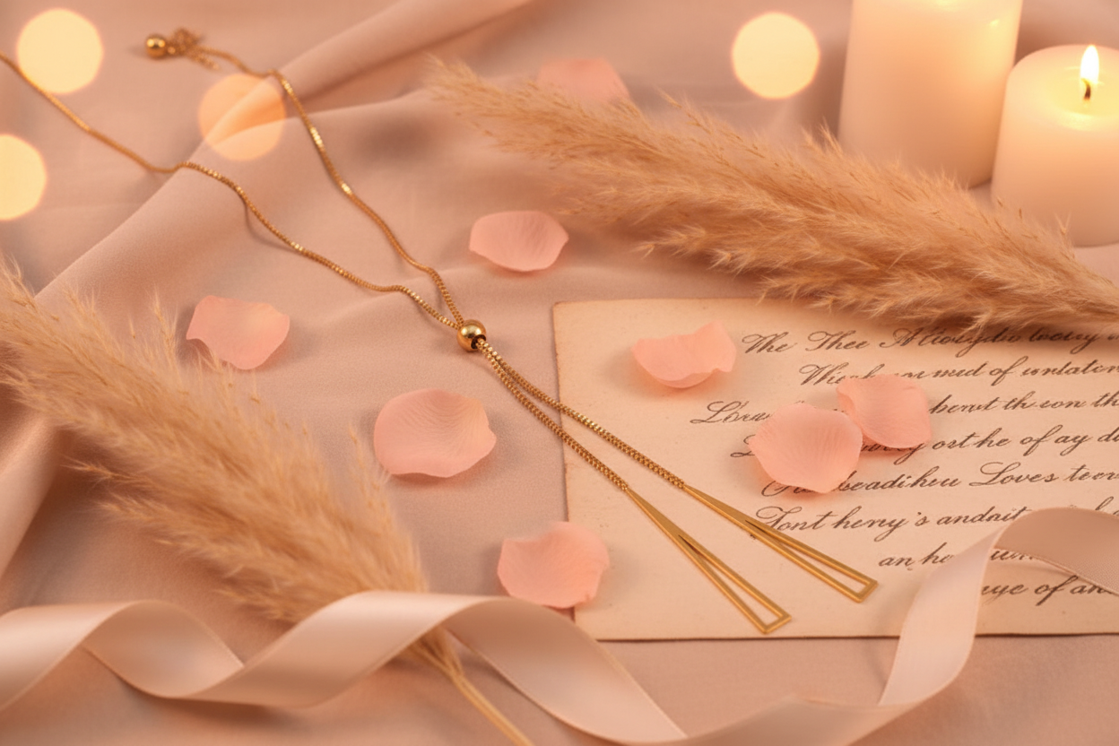 Jazz and Sizzle Gold Plated Stainless Steel Triangle Tassel Pendant Chain Necklace