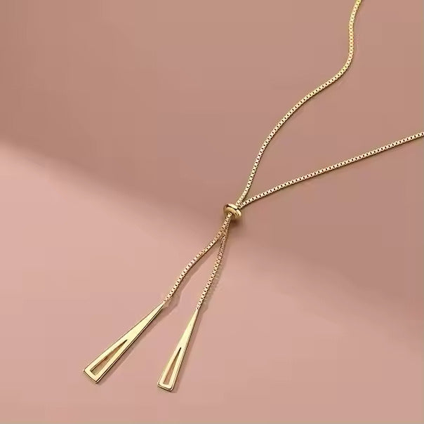 Jazz and Sizzle Gold Plated Stainless Steel Triangle Tassel Pendant Chain Necklace