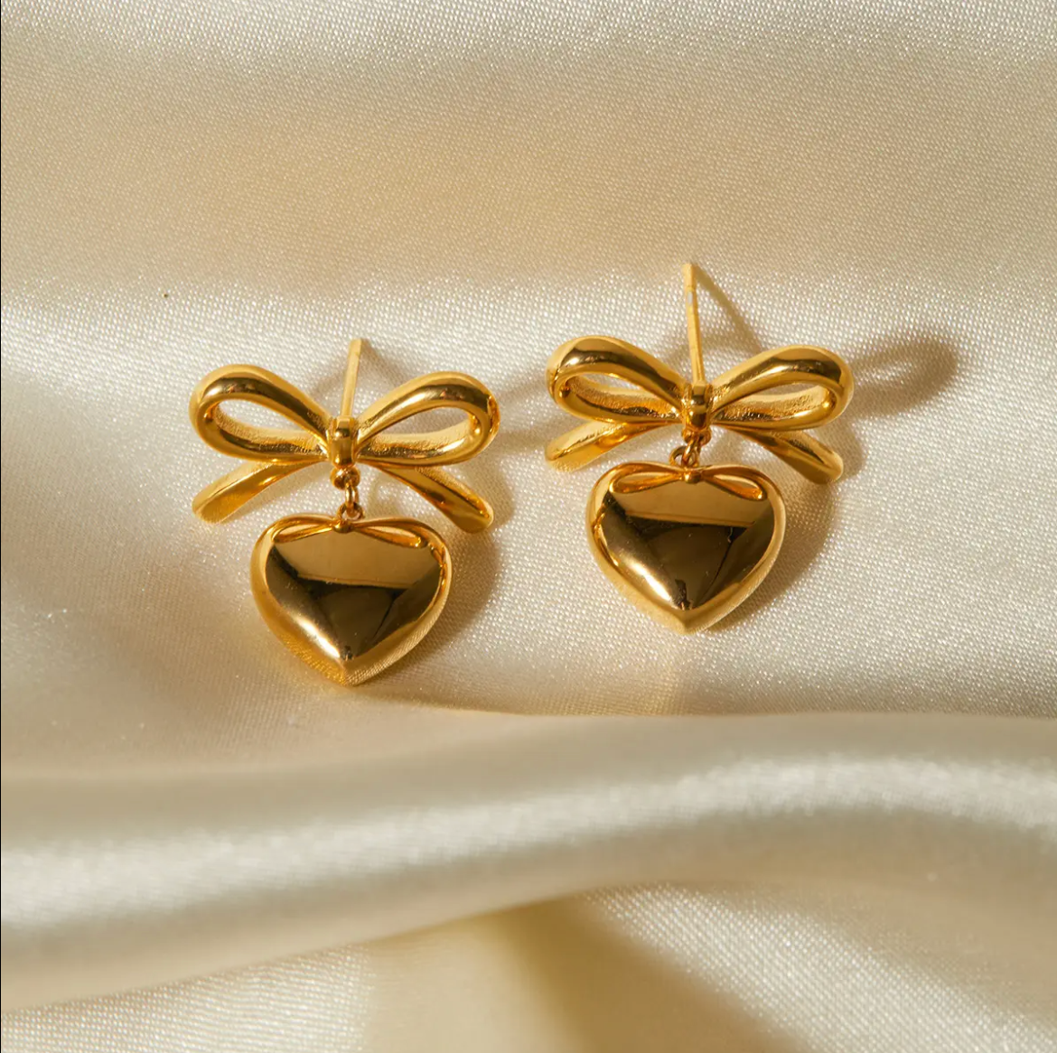 Jazz and Sizzle Gold Plated Heart & Bow Stainless Steel Mini Earrings
