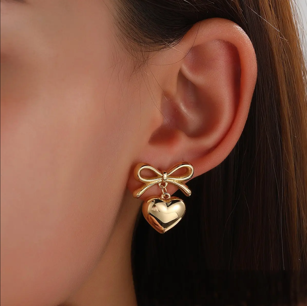 Jazz and Sizzle Gold Plated Heart & Bow Stainless Steel Mini Earrings