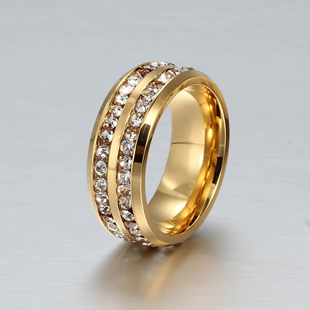 Jazz And Sizzle Set of 2 Gold Plated Zircon Studded Adjustable Couple Ring for Valentines Gift