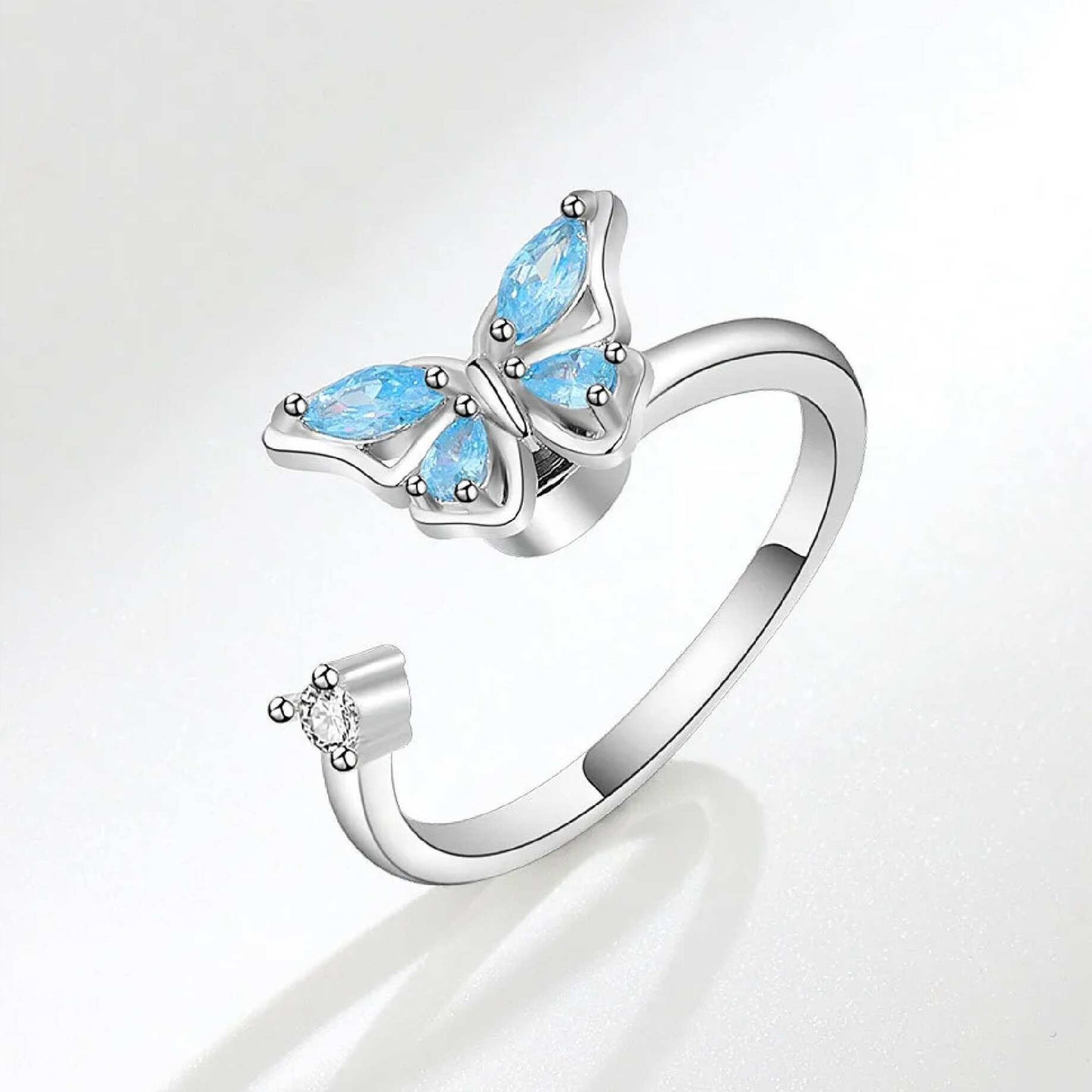 Jazz And Sizzle Silver Plated Blue Stone & Butterfly Shaped Ring for Valentines Gift