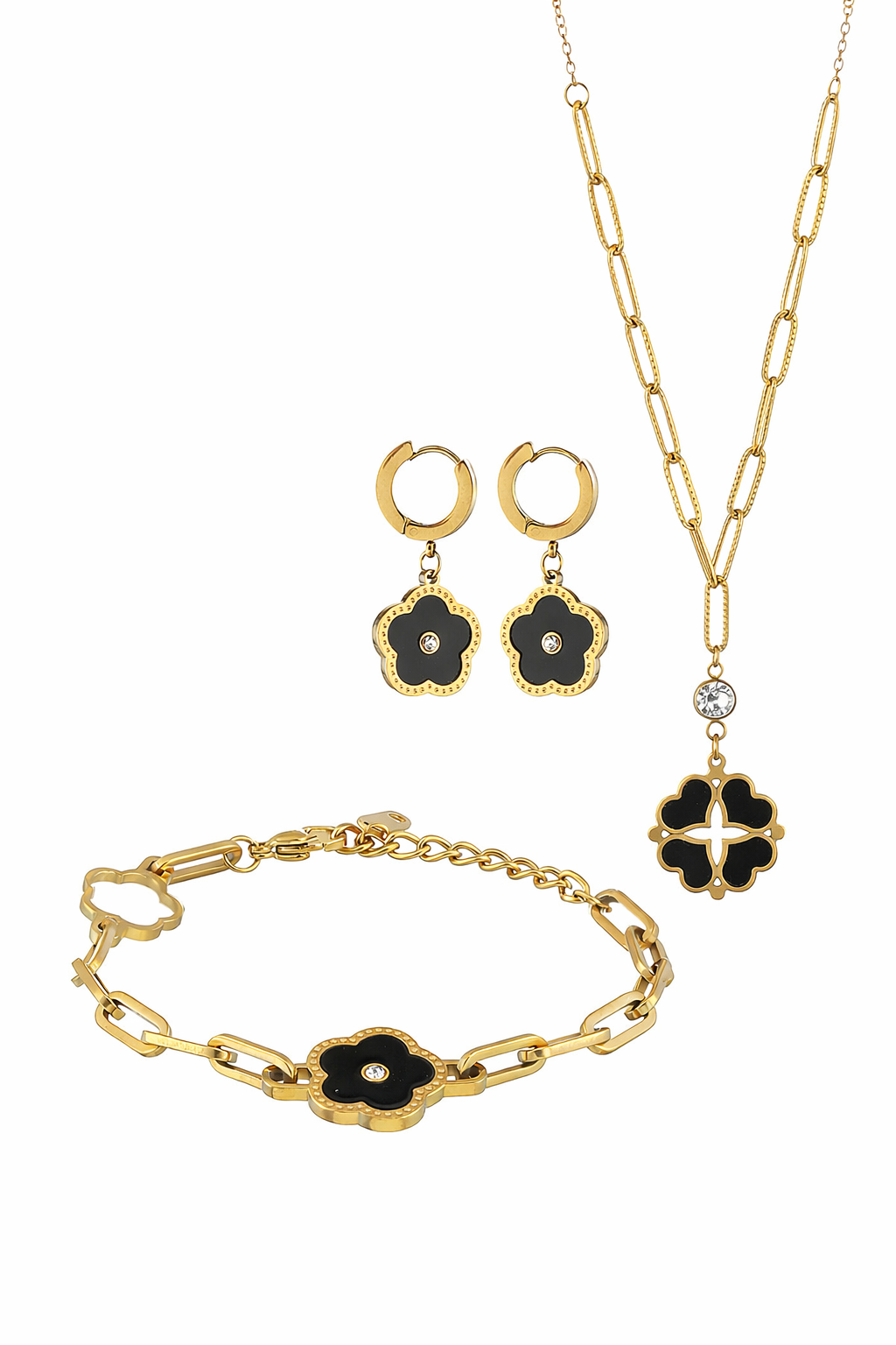 Jazz And Sizzle Elegant Black Clover Jewellery Set