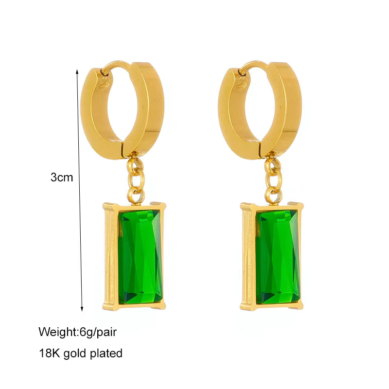 Fashion Jewelry Waterproof Minimalist Green Zirconia Pendant Snake Chain Necklace and Earrings