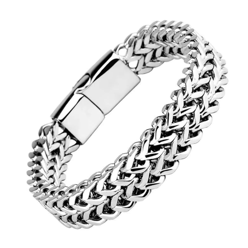 Jazz And Sizzle Men's Heavy Punk Double Curb Cuban Rombo Silver Chain Bracelet