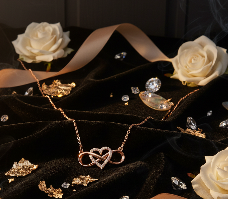 Jazz And Sizzle Rose Gold Plated Infinity Looped Heart Shape Necklace Chain