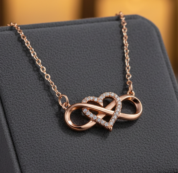Jazz And Sizzle Rose Gold Plated Infinity Looped Heart Shape Necklace Chain