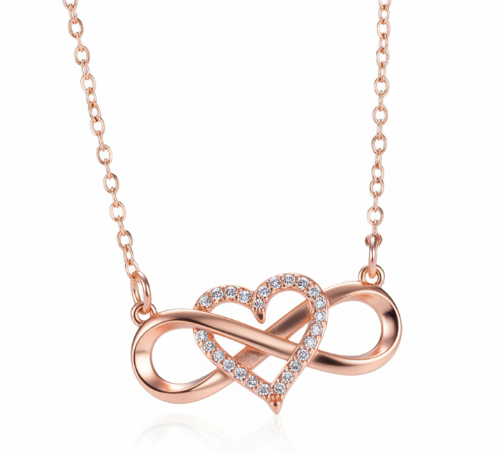 Jazz And Sizzle Rose Gold Plated Infinity Looped Heart Shape Necklace Chain