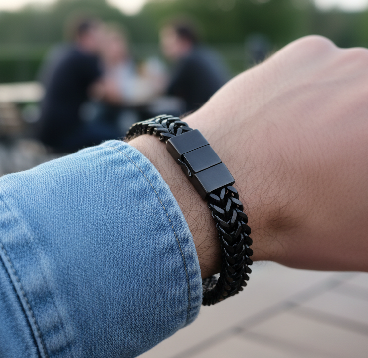 Anti Tranish Men's Heavy Punk Double Curb Cuban Rombo Chain Bracelet 316L Stainless Steel  Black!