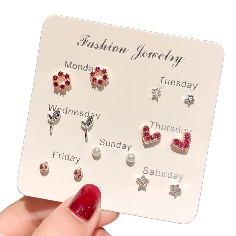 7 Days Theme Multi Design Stud Earrings Set for Women & Girl (Monday to Sunday)