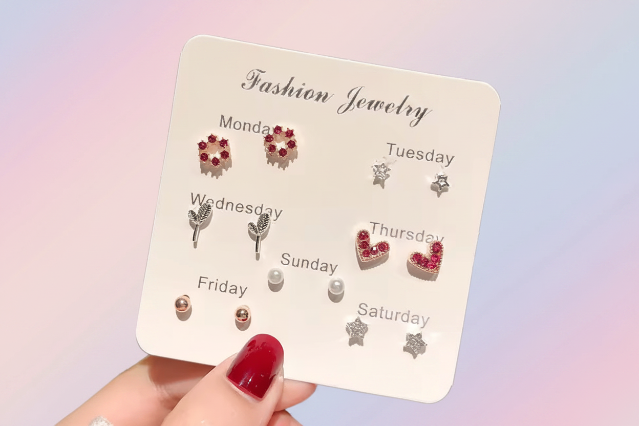 7 Days Theme Multi Design Stud Earrings Set for Women & Girl (Monday to Sunday)