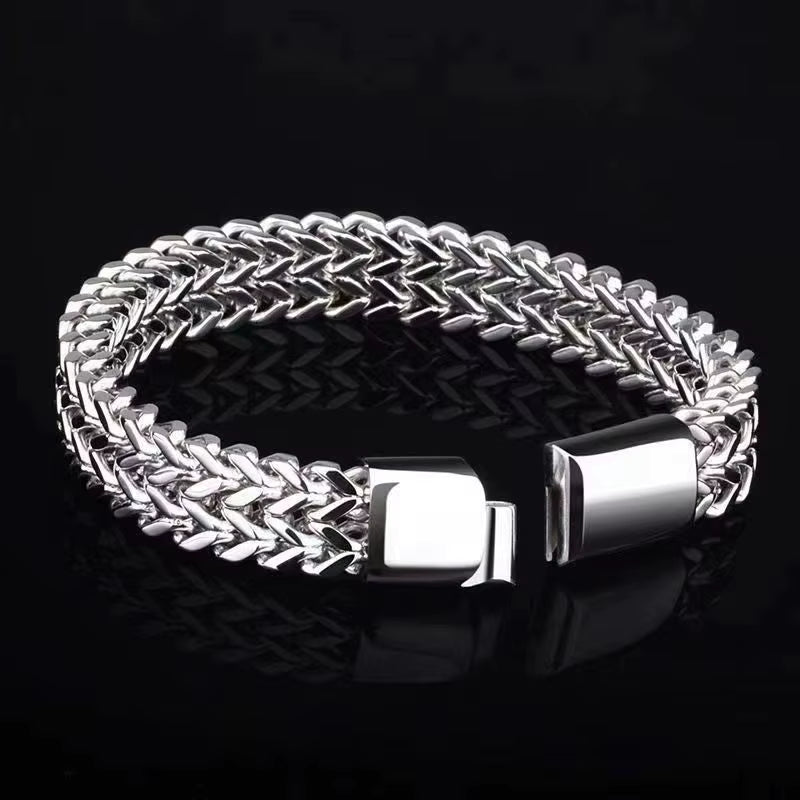 Jazz And Sizzle Men's Heavy Punk Double Curb Cuban Rombo Silver Chain Bracelet