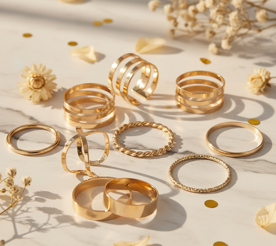 Jazz And Sizzle Fashion Set of 8 Rings for Girls & Women