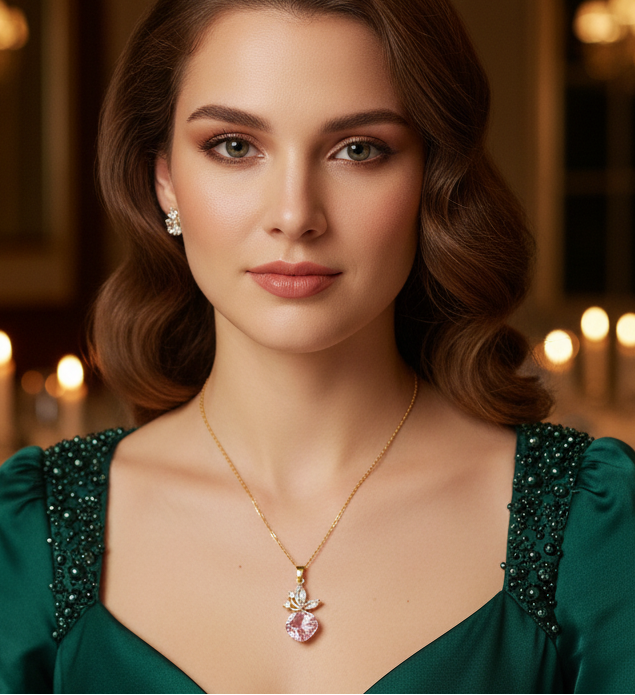 Jazz And Sizzle Pink Stone Studded Stylish Gold Plated Knot Pattern Necklace