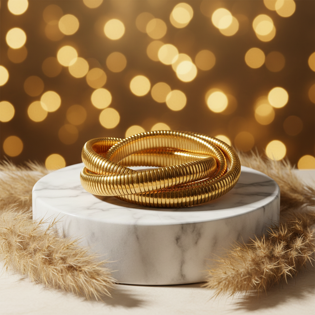 Jazz And Sizzle Stylish Portable Chunky Gold Brass Antique Imitation Cuff Bangle Style Spiral Bracelet