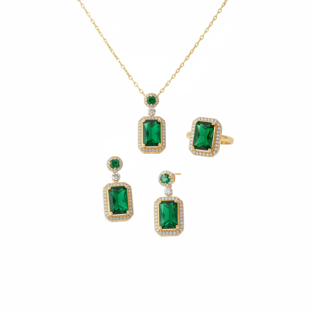 Jazz And Sizzle Elegant Gold Plated Pendant Necklace Set with Matching Earrings & Ring for Women